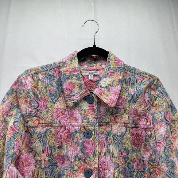 Rebecca Malone Jacket Size PL Petite Trucker Paisley Jacquard 3/4 Sleeve Pink - Picture 3 of 10